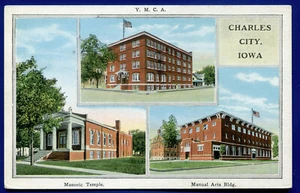 Multi Views YMCA Freimaurertempel Handbuch Kunst Bldg Charles City Iowa Postkarte - Bild 1 von 2