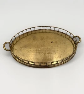 Vintage MCM Hollywood Regency Oval 22” Brass Bamboo Serving Vanity Tray Handles - Picture 1 of 24