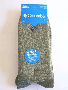 Columbia 2 Pk Gray and Green Fleece Comfort Crew Socks Men's Sz 6-12 NWT - Picture 1 of 12