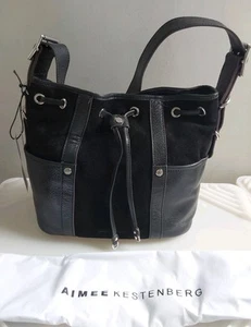 Aimee Kestenberg About Town Leather Drawstring Bucket Bag In Black RRP £254 QVC - Picture 1 of 12