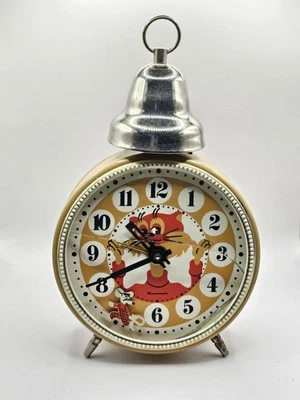 Vintage & Rare Leopold Cat & Mouse Jantar Animated 1 Bell Alarm Clock Working - Image 1 of 4