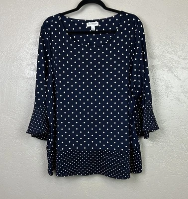 Женская блуза Kim Rogers 2XL черная белая в горошек с расклешенным рукавом - Изображение 1 из 4