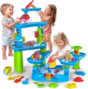Wassertisch für Kinder Alter 3-5 4-8, 6-stufig drehbar Regendusche Planschteich Todd - Bild 1 von 11