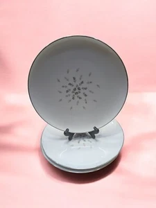 Set Of 4 Sango Boutonniere China 10 1/2" Dinner Plates W/Platinum Trim. Japan - Picture 1 of 5
