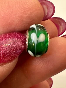 #3081  Charm Bracelet Charm/Bead, Green with design - Foto 1 di 5