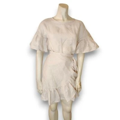 LINEN HANDMADE STUDIO Women Beige Wrap Dress Short Sleeve Cream Tan Size XS - Image 1 of 4
