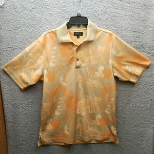 Monterey Club Men's M Floral Orange Short Sleeve Polo 45" 28.75" 11" - Picture 1 of 11