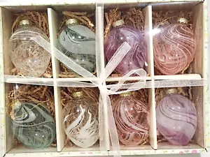 Easter Pastel Swirl Green Pink Egg Shaped Glass Ornaments Tree Decor Set of 8 - Picture 1 of 4
