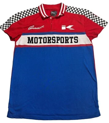 Bleeker & Mercer Polo Shirt Mens Size 2X Motor sports Red Blue Short Sleeve Foto 1 de 4