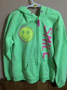 SO BRAND M(10/12) "SMILE" FLORESCENT GREEN FULL ZIP HOODED SWEATSHIRT #64D - Picture 1 of 2