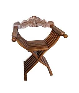 Vintage Antique Italian Chair Savonarola Throne Chair Carved Wood Folding chair - Picture 1 of 11