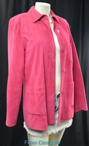 Doncaster 100% Leather Suede Car Jacket Coat long button lined melon SZ 6 S VTG - Picture 1 of 6