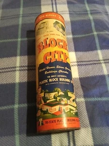 Vintage BLOCK CITY Plastic Building Set w/Canister 1950's Tri-State Molding - Picture 1 of 7