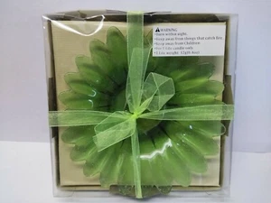 GREENBRIAR LUMINESSENCE Dish Flower Shape Green w/ Tealight Candle 6" Glass - Picture 1 of 9