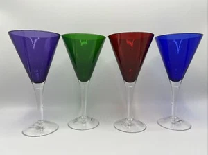 Crate & Barrel 4 Assorted Colors Cocktail Martini Cosmo Stemmed Plastic Glasses - Picture 1 of 11