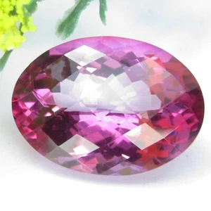 14.98Cts Excellent Look Natural Pink Topaz 18x13mm Oval Checker Cut Loose Gem - Picture 1 of 6