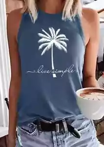 "CLEARANCE" Live Simple Coconut Tree Tank - Blue - Size: M - Picture 1 of 2