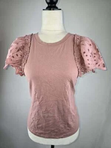 Neu mit Etikett! EXPRESS Größe Small Damen rosa T-Shirt Puffärmel mit Ösen 100% Baumwolle - Bild 1 von 3