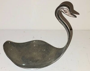 "Estatuilla vintage de latón liso oro cisne color baratija plato 6,5"" X 7,5""" - Imagen 1 de 3
