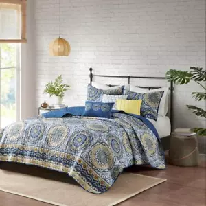 Madison Park Bedding Sets King/Cal King Cotton Polyester Reversible Glam Blue - Picture 1 of 7