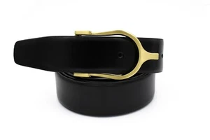Marco Valentino Black Leather Men's Belt with Gold Horseshoe Buckle - Picture 1 of 1