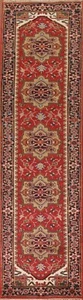 Geometric Rust/ Navy Blue Hand-knotted Heriz Serapi Runner Rug 2' 7" x 11' 10" - Picture 1 of 12