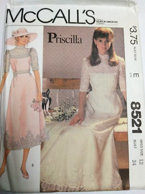 Wedding Bridal Event Dress 12 McCalls 8521 Sewing Pattern Priscilla UC VTG 80s - Image 1 of 4