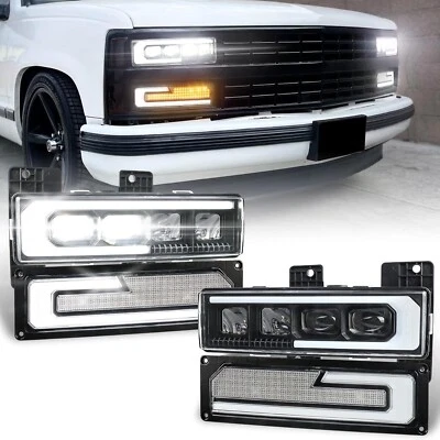 Conjunto de faros LED para Chevy GMC C/K 1500-3500 1988-1998 Tahoe Yukon Suburba Foto 1 de 4