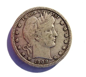 1908-D BARBER QUARTER DOLLAR 25C DENVER MINT NICE COLLECTOR VF-XF FULL LIBERTY - Picture 1 of 2