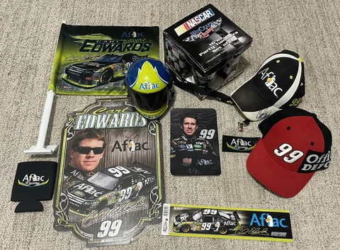 Vintage Aflac Duck Nascar # 99 Carl Edwards Racing Memorabilia Lot! Autograph Cover