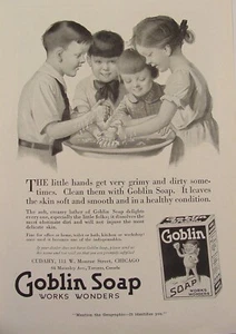 1919 Goblin Soap Works Wonders Niños Lavándose las Manos Obra de Arte Anuncio Impreso - Imagen 1 de 1