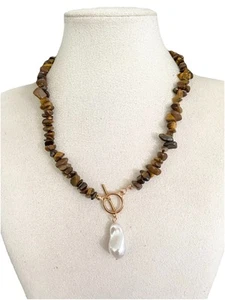 Damenkette Halskette kurz Statement Modeschmuck Steinkette Braun Collier - Bild 1 von 8