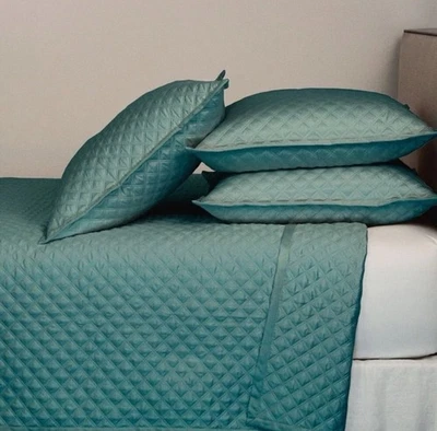 Ann Gish Art Of Home - King Quilt Coverlet  & 3ct Euro Shams Double Diamond Teal - Image 1 of 4