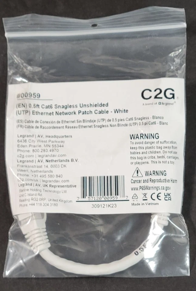 0.5ft 0.15m Cat6 Snagless Unshielded UTP Ethernet Network Patch Cable 00959 (IND - Image 1 of 1