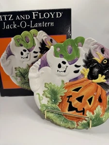 VTG Fitz and Floyd Jack O Lantern Ghost Crow Plate 2004 W/ Box - Picture 1 of 3