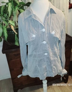 Live A Little Jacket Women's Size XL Button Down Navy Blue White Striped L/S - Picture 1 of 4