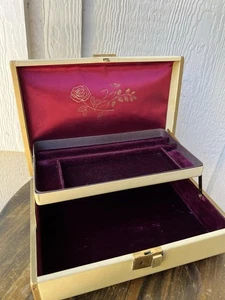 Vtg Genuine Texol Jewelry Box by Farrington Ivory Burgundy Velvet No Key 1960’s - Picture 1 of 16
