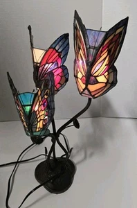 Vintage Tiffany Style Stained Glass 3 Butterfly Table Lamp. (READ) - Picture 1 of 6