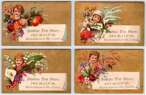 1880's SET OF 4 DANIELSON CONNECTICUT CT BOSTON TEA STORE VICTORIAN TRADE CARDS - Picture 1 of 6