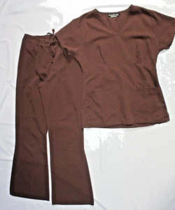 Los Angeles Rose Medical Scrub Set Top/Pants Size XS Brown - Picture 1 of 12