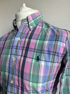 POLO RALPH LAUREN Vibrant Pink Check Cotton Shirt Mens Size Small Custom Fit S - Picture 1 of 16