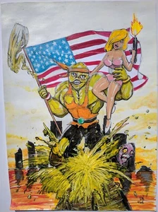 Santiago Salvador Original Kunst Malerei Troma Toxic Avenger II Kreuzfahrer 11,5x17 - Bild 1 von 12
