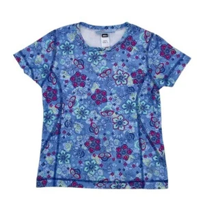 REI Girls Blue Multicolor Floral Short Sleeve Crewneck Active T-Shirt Size XS - Picture 1 of 9