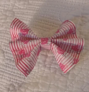 Handmade Stripes and Rose Faux Leather Small Square Hair Bow Alligator Clip 2x3" - Picture 1 of 1