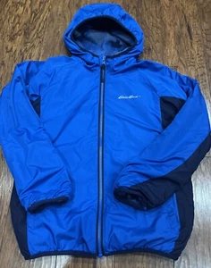 Eddie Bauer Youth Boys Reversible Jacket Blue & Camo Size Small (7/8) Hooded - Picture 1 of 13