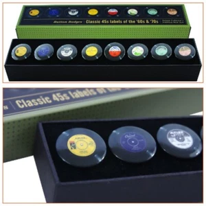 CLASSIC RECORD LABELS OF THE '60s &'70s - 8 Button Badge Deluxe Box Set. New. - Picture 1 of 10