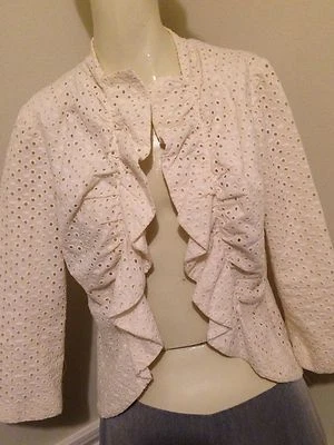 Blazer #7 para mujer color crudo drapeado con ojales delanteros de TABITHA, talla: 2 - Boho Chic Foto 1 de 4