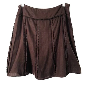 Falda INC International Concepts 100 % lino para mujer 8P marrón línea A detalle de volantes - Imagen 1 de 9