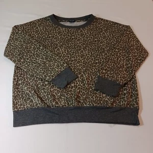 Espléndida sudadera ligera marrón con estampado de leopardo cuello redondo para mujer talla grande - Imagen 1 de 9