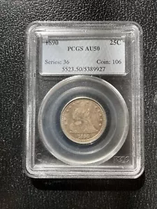 1890 Seated Liberty Quarter PCGS AU 50 - Picture 1 of 2